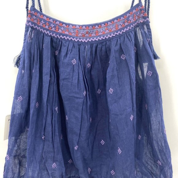 New FREE PEOPLE $78 Navy Blue Eternal Love Embroidered Tassel Tank Size Medium - Picture 5 of 8